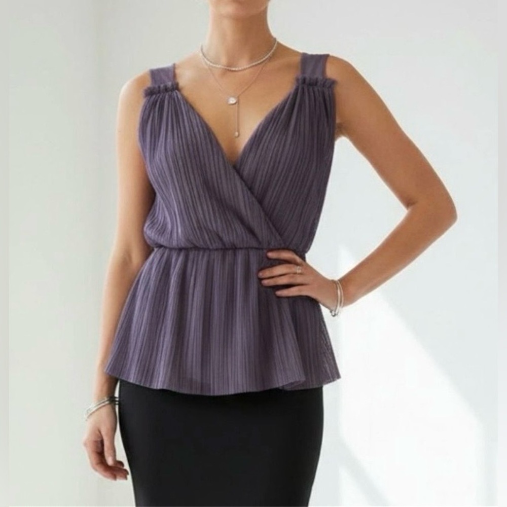 DELETTA for ANTHROPOLOGIE Muted purple sleeveless surplice Blouse size M